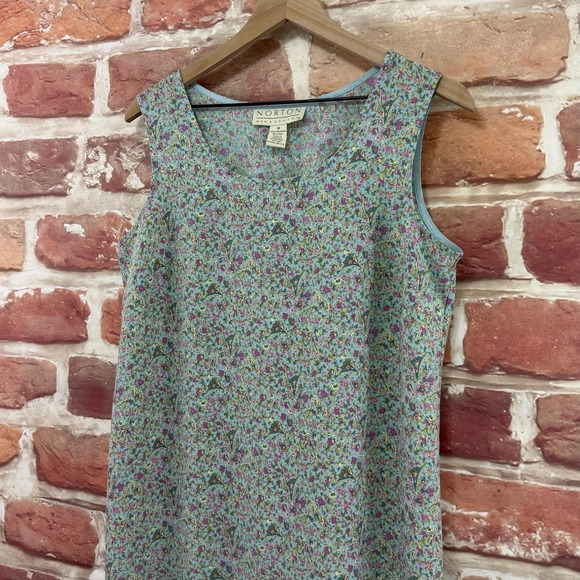 VTG Norton McNaughton Dress Women's M Blue Ditsy Floral Sleeveless Tie Back Maxi - Picture 4 of 8